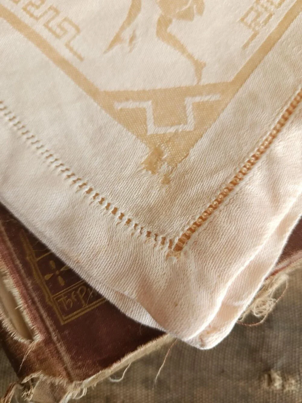 Vintage 1920s 1930s Luncheon Napkin, Damask in a Hellenic Greek Motif, 15